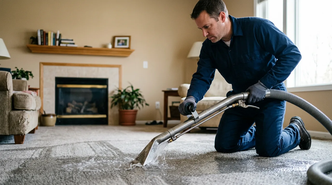 Water damage restoration technician working near Farmington, CT